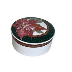 Mikasa Holiday Fleur Lidded Trinket Box/Candy Dish circa 1980 Poinsettia